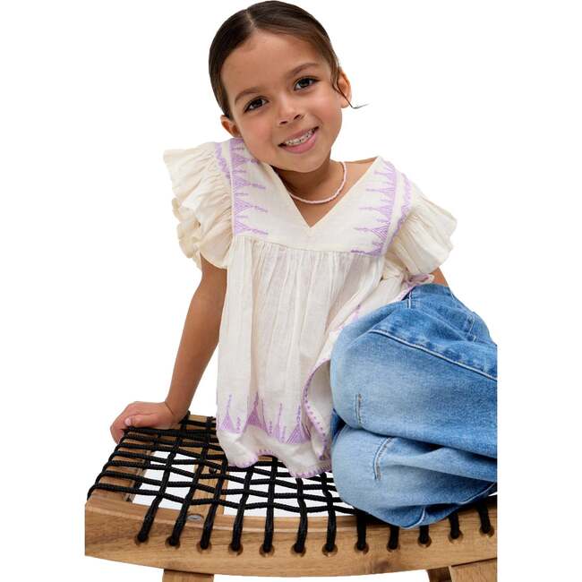 Mariana Flutter Sleeve Embroidered Blouse, Ecru - Blouses - 5