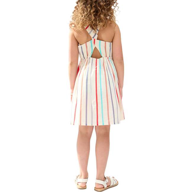 Kris Cross Back Stripe Print Dress, Cream