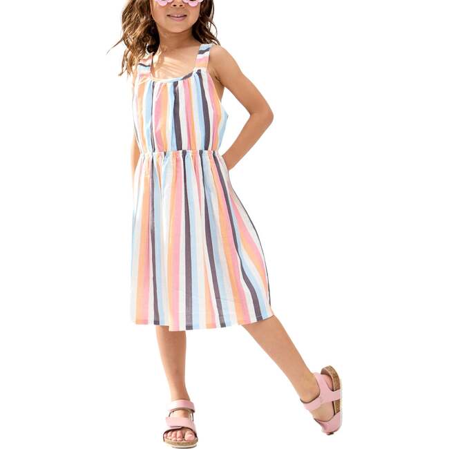 Kris Cross Back Stripe Print Dress, Multi Stripe