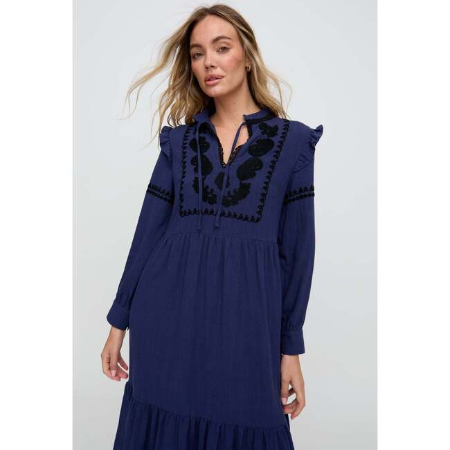Lulu Embroidered Maxi Dress, Navy - Dresses - 4