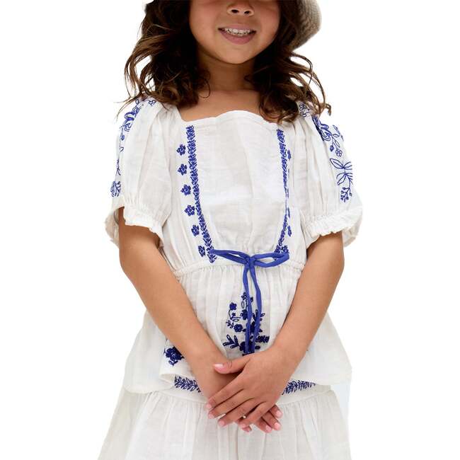 Kids Ally Peplum Embroidered Blouse, White - Blouses - 3