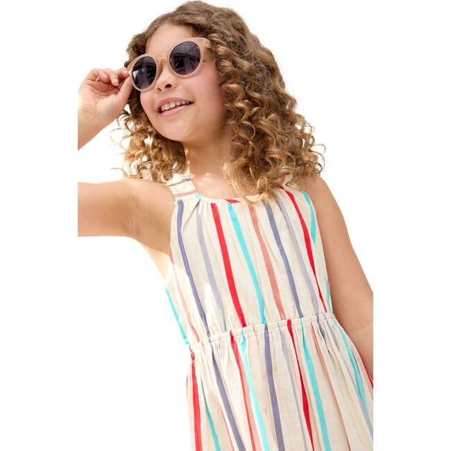 Kris Cross Back Stripe Print Dress, Cream - Dresses - 4