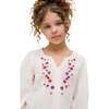 Kids Dina V-Neck Embroidered Blouse, Ecru - Blouses - 3 - thumbnail
