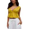 Katty Deep-V Neck Blouse, Yellow - Blouses - 1 - thumbnail