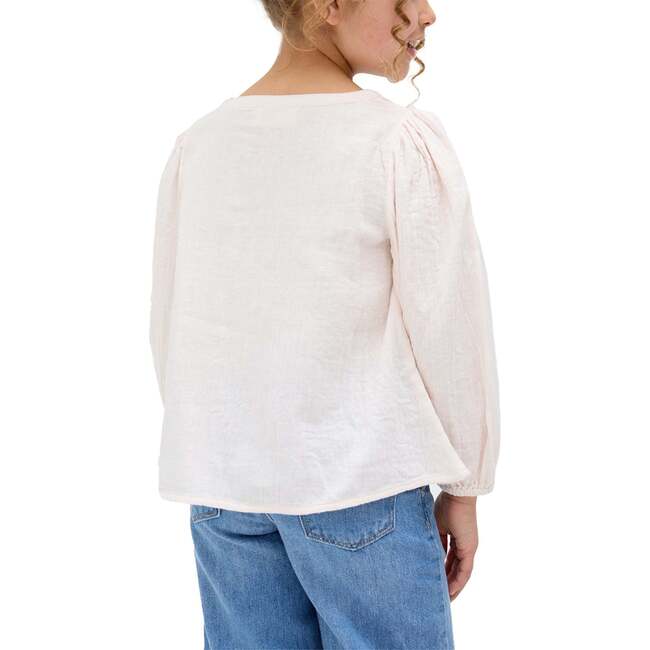 Kids Dina V-Neck Embroidered Blouse, Ecru - Blouses - 4