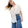 Juneeta Crop Sleeve Button Down Shirt, Cream - Blouses - 1 - thumbnail
