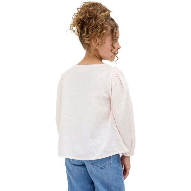 Kids Dina V-Neck Embroidered Blouse, Ecru - Blouses - 5