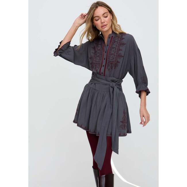 Julie Embroidered Skater Mini Skirt, Grey