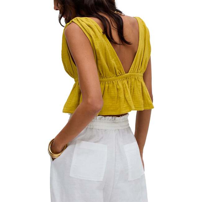 Katty Deep-V Neck Blouse, Yellow - Blouses - 4