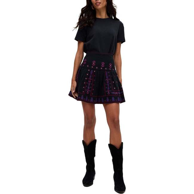 Issabel All Over Embroidered Mini Skirt, Black