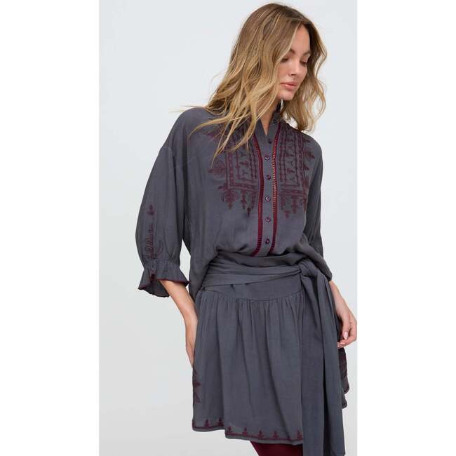 Julie Embroidered Skater Mini Skirt, Grey - Skirts - 3