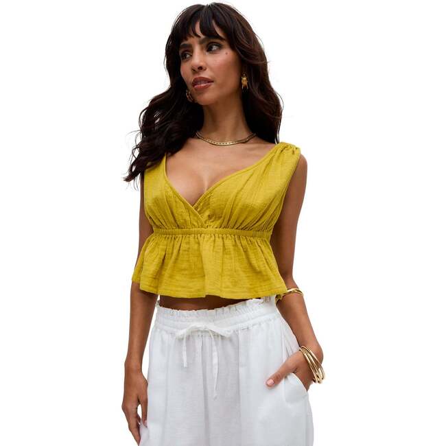 Katty Deep-V Neck Blouse, Yellow - Blouses - 5