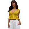 Katty Deep-V Neck Blouse, Yellow - Blouses - 5