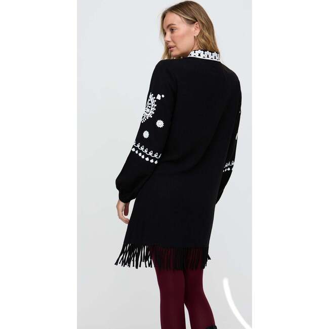 Katie Fringe Embroidered Mini Dress, Black