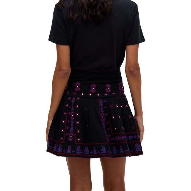 Issabel All Over Embroidered Mini Skirt, Black - Skirts - 3