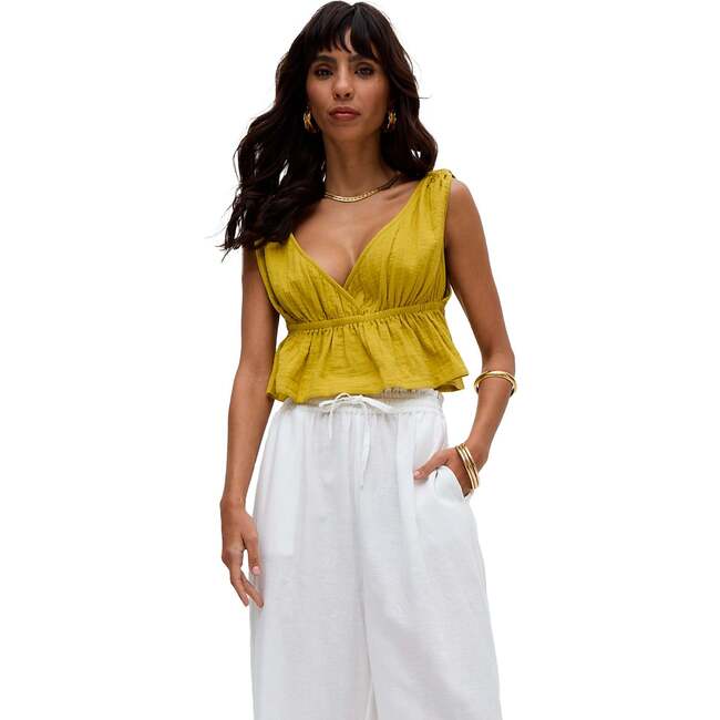 Katty Deep-V Neck Blouse, Yellow - Blouses - 6