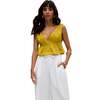 Katty Deep-V Neck Blouse, Yellow - Blouses - 6