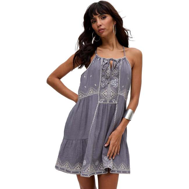 Jen Tiered All Over Embroidered Mini Dress, Grey - Dresses - 4