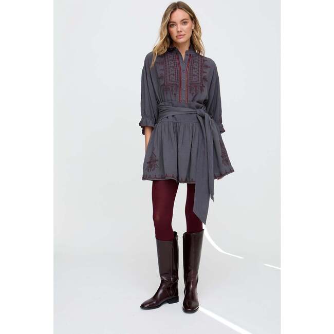 Julie Ruffle Neck Embroidered Shirt, Purple - Blouses - 3