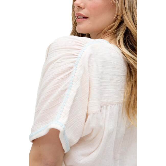 Juneeta Crop Sleeve Button Down Shirt, Cream - Blouses - 4