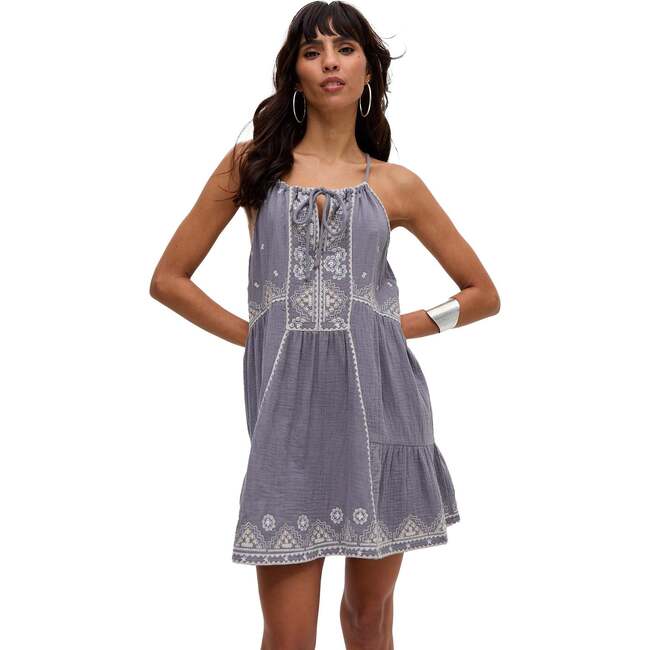 Jen Tiered All Over Embroidered Mini Dress, Grey - Dresses - 5