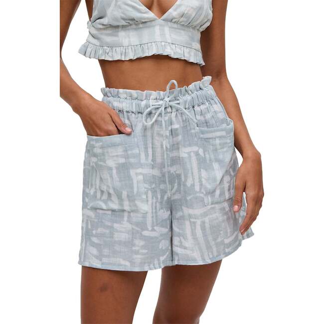 Sammie Paperbag Waist Warhol Print Shorts, Sky Blue