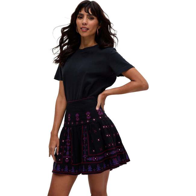 Issabel All Over Embroidered Mini Skirt, Black - Skirts - 5