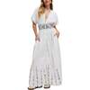 Sally Ann Button Down Embroidery Maxi Dress, White - Dresses - 1 - thumbnail
