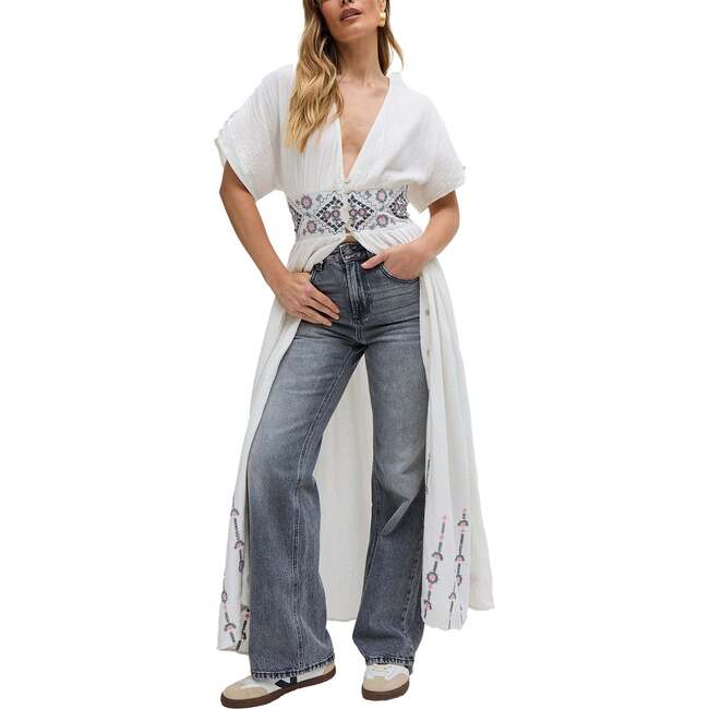 Sally Ann Button Down Embroidery Maxi Dress, White