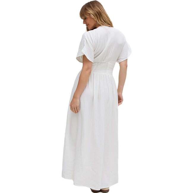 Sally Ann Button Down Embroidery Maxi Dress, White - Dresses - 3