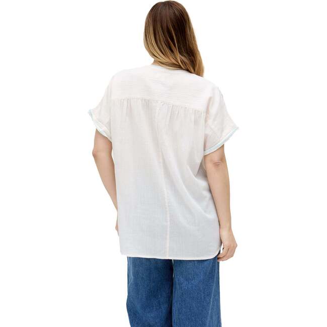 Juneeta Crop Sleeve Button Down Shirt, Cream - Blouses - 6