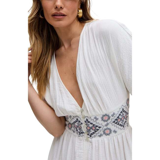 Sally Ann Button Down Embroidery Maxi Dress, White - Dresses - 4