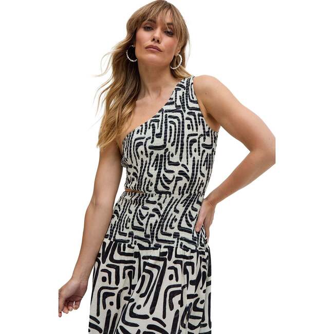 Jazz Jersey One Shoulder Warhol Print Midi Dress, Black - Dresses - 5