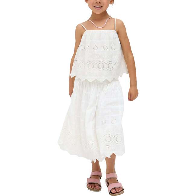 Rufa Smocked Waist Windowpane Check Skirt, White