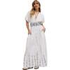 Sally Ann Button Down Embroidery Maxi Dress, White - Dresses - 6