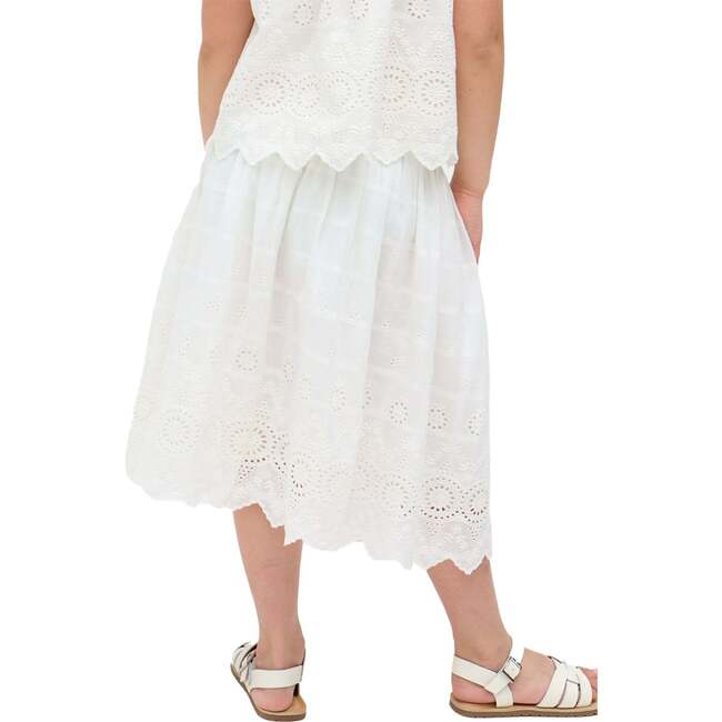 Rufa Smocked Waist Windowpane Check Skirt, White - Skirts - 4