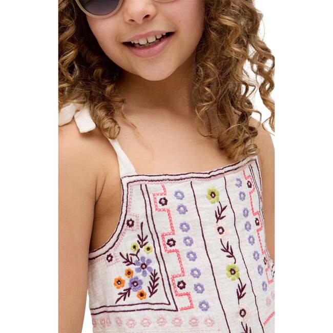 Sailor Necktie All Over Embroidered Romper, Ecru - Rompers - 5