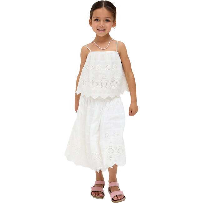 Rufa Smocked Waist Windowpane Check Skirt, White - Skirts - 5