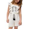 Philo Ruffle Neck Embroidered Romper, Ecru - Rompers - 1 - thumbnail