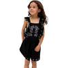 Philo Ruffle Neck Embroidered Romper, Black - Rompers - 4