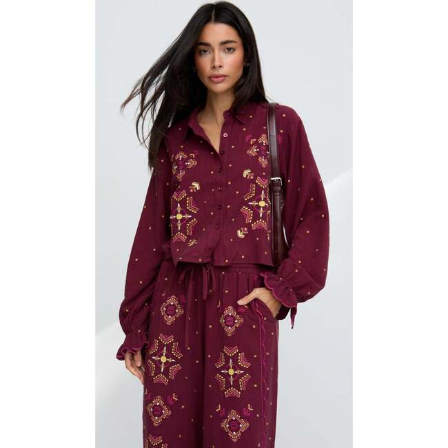 Penny Boxy Embroidered Shirt, Purple