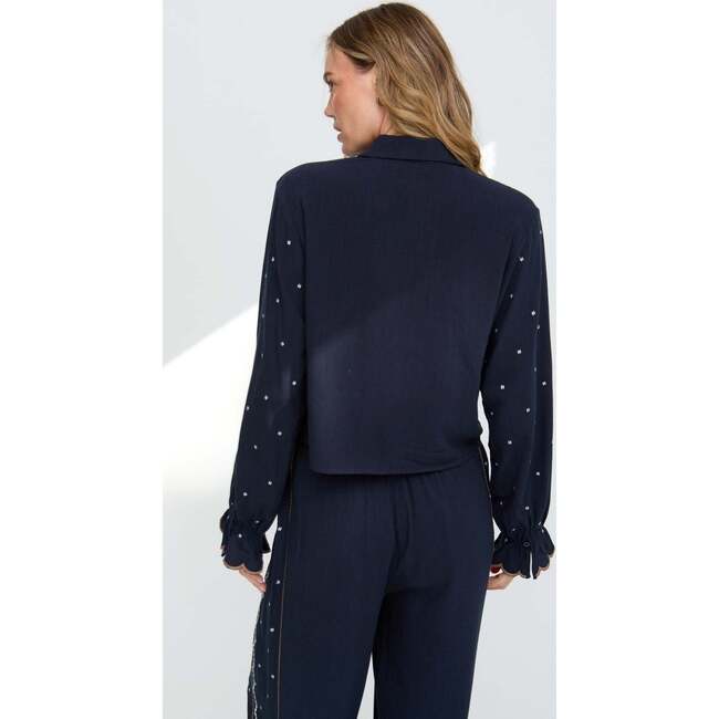 Penny Boxy Embroidered Shirt, Navy