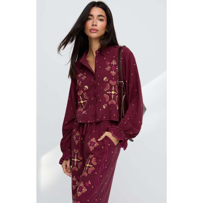 Penny Boxy Embroidered Shirt, Purple - Blouses - 3