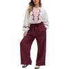 Paulina Wide Leg Trouser, Burgundy - Pants - 2 - thumbnail