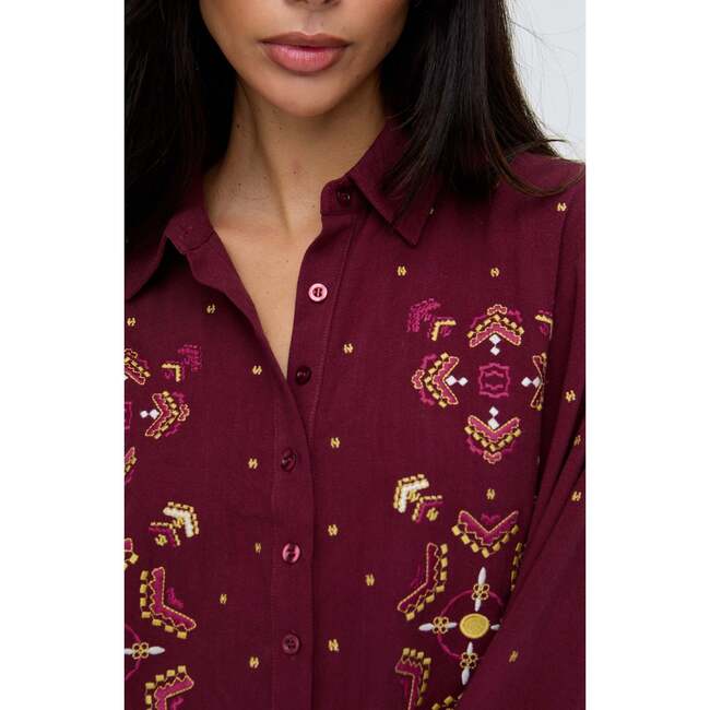 Penny Boxy Embroidered Shirt, Purple - Blouses - 4