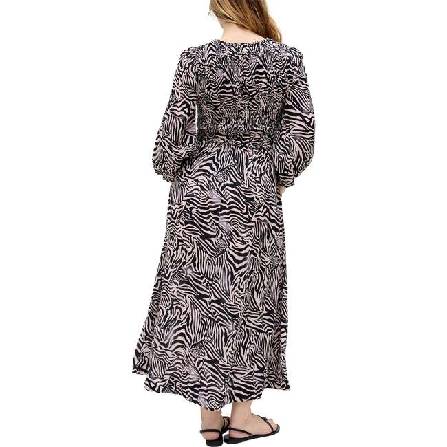 Paulina Shirred Bodice Zebra Print Maxi Dress, Black - Dresses - 3