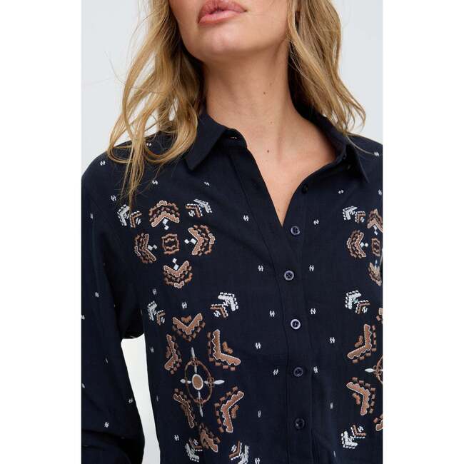 Penny Boxy Embroidered Shirt, Navy - Blouses - 5