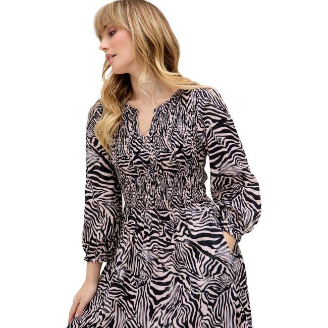 Paulina Shirred Bodice Zebra Print Maxi Dress, Black - Dresses - 4