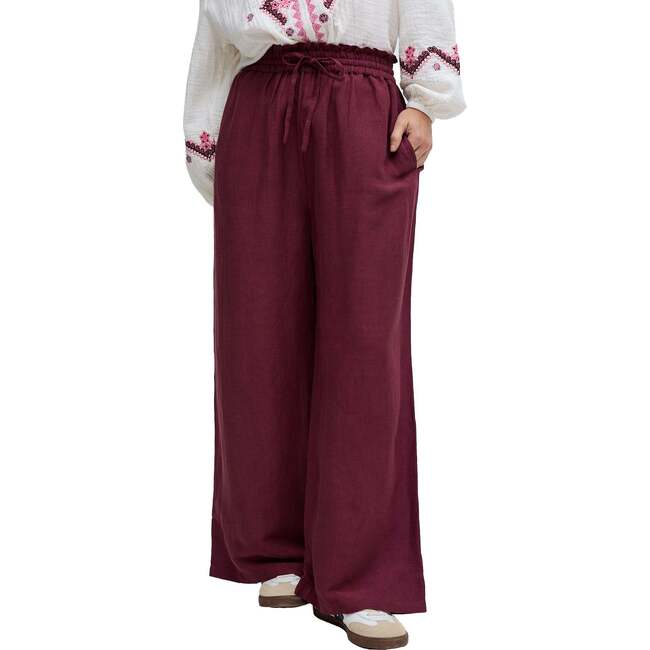 Paulina Wide Leg Trouser, Burgundy - Pants - 4