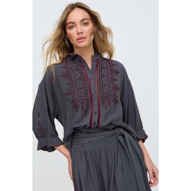 Opal Broderie Anglaise Wide Leg Trouser, Navy - Pants - 6